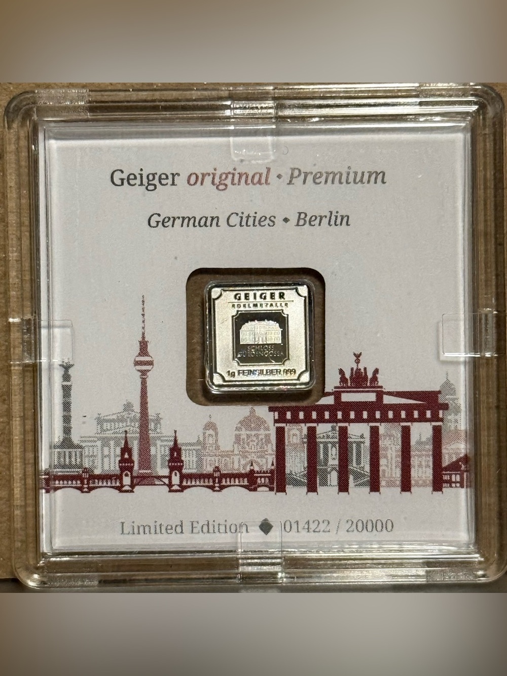 Geiger Edelmetalle German Cities: Berlin Limited Edition 1g Pure Silver in Assay